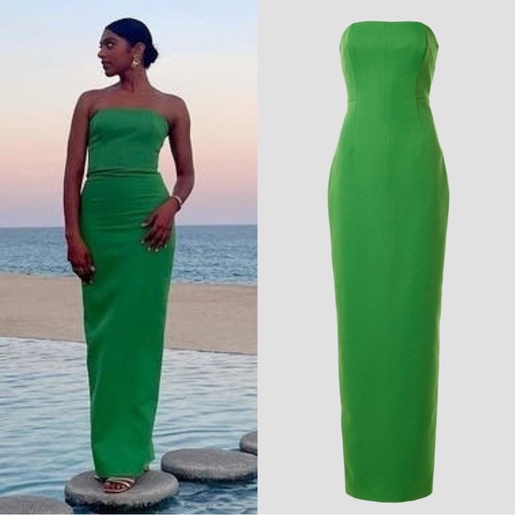 Rachel Gilbert Minah Strapless Structured Bodice Gown Size 8 Kelly Green